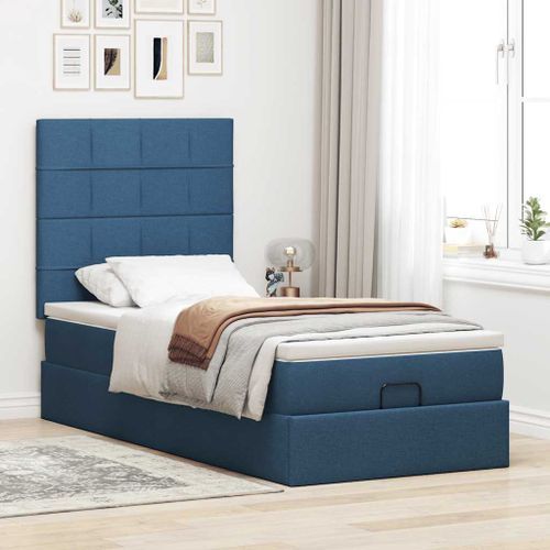 Cadre de lit ottoman avec matelas bleu 100x200 cm tissu - Photo n°3; ?>