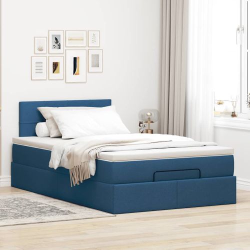 Cadre de lit ottoman avec matelas bleu 120x200 cm tissu - Photo n°3; ?>