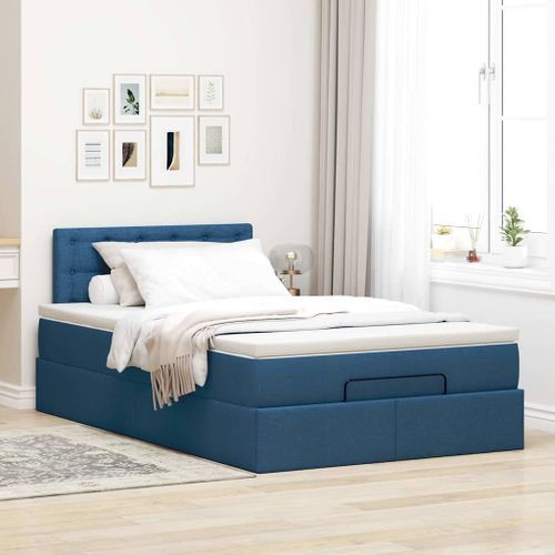 Cadre de lit ottoman avec matelas bleu 120x200 cm tissu - Photo n°3; ?>