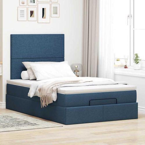 Cadre de lit ottoman avec matelas bleu 120x200 cm tissu - Photo n°3; ?>