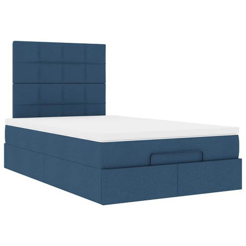 Cadre de lit ottoman avec matelas bleu 120x200 cm tissu - Photo n°2; ?>