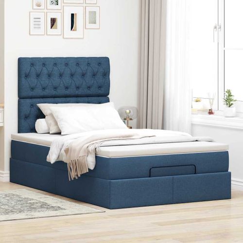 Cadre de lit ottoman avec matelas bleu 120x200 cm tissu - Photo n°3; ?>