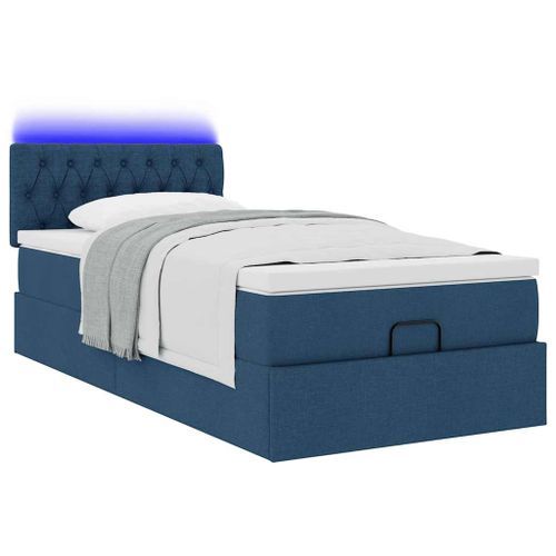 Cadre de lit ottoman avec matelas bleu 90x190 cm tissu - Photo n°3; ?>