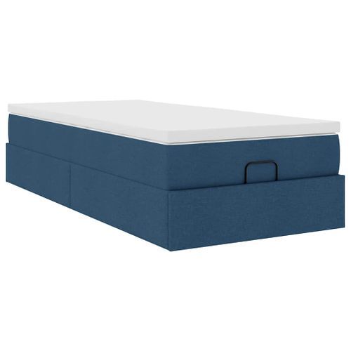 Cadre de lit ottoman avec matelas bleu 90x200 cm tissu - Photo n°2; ?>