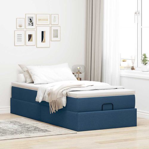 Cadre de lit ottoman avec matelas bleu 90x200 cm tissu - Photo n°3; ?>