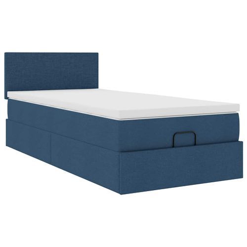 Cadre de lit ottoman avec matelas bleu 90x200 cm tissu - Photo n°2; ?>