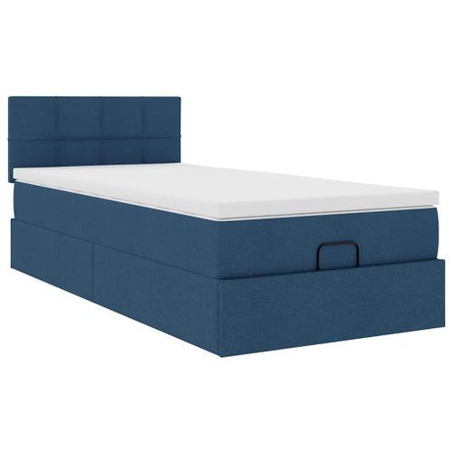 Cadre de lit ottoman avec matelas bleu 90x200 cm tissu - Photo n°2; ?>