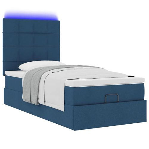 Cadre de lit ottoman avec matelas bleu 90x200 cm tissu - Photo n°3; ?>