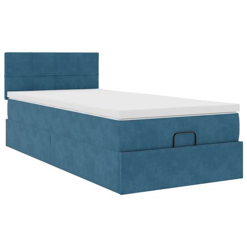 Cadre de lit ottoman avec matelas bleu foncé 100x200 cm velours - Photo n°2; ?>