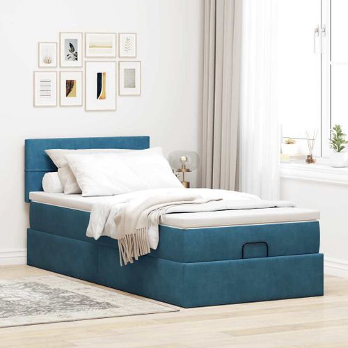 Cadre de lit ottoman avec matelas bleu foncé 100x200 cm velours - Photo n°3; ?>