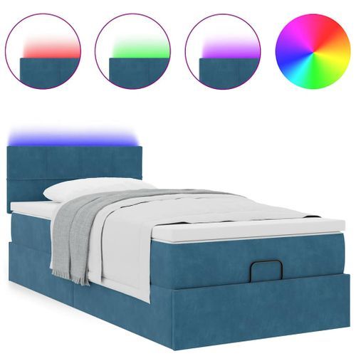 Cadre de lit ottoman avec matelas bleu foncé 100x200 cm velours - Photo n°2; ?>