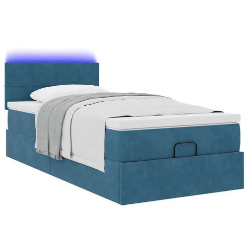 Cadre de lit ottoman avec matelas bleu foncé 100x200 cm velours - Photo n°3; ?>