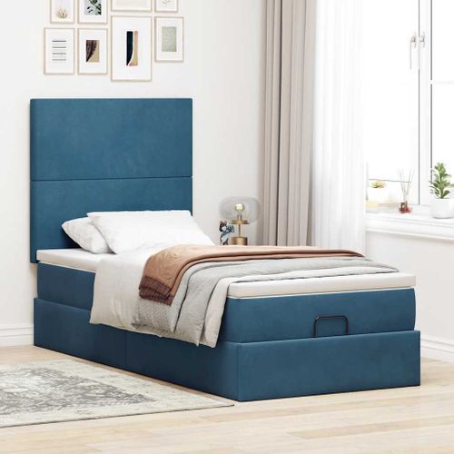 Cadre de lit ottoman avec matelas bleu foncé 100x200 cm velours - Photo n°3; ?>