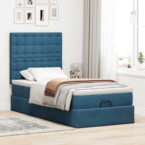 Cadre de lit ottoman avec matelas bleu foncé 100x200 cm velours - Photo n°3; ?>