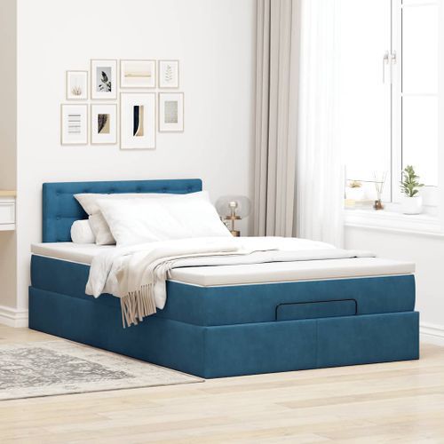 Cadre de lit ottoman avec matelas bleu foncé 120x190 cm velours - Photo n°3; ?>