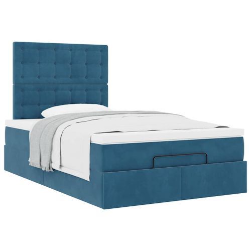 Cadre de lit ottoman avec matelas bleu foncé 120x190 cm velours - Photo n°2; ?>