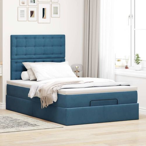 Cadre de lit ottoman avec matelas bleu foncé 120x190 cm velours - Photo n°3; ?>