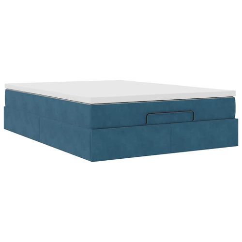 Cadre de lit ottoman avec matelas bleu foncé 140x190 cm velours - Photo n°2; ?>