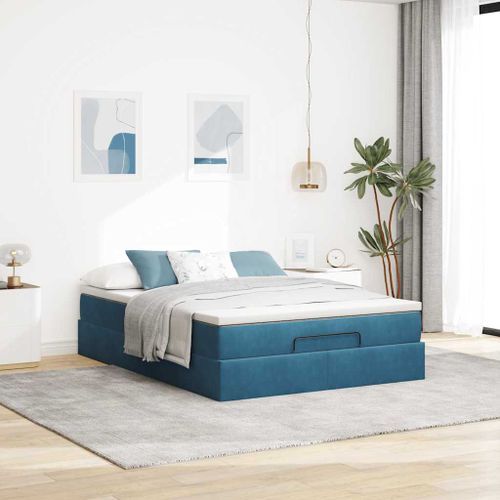 Cadre de lit ottoman avec matelas bleu foncé 140x190 cm velours - Photo n°3; ?>