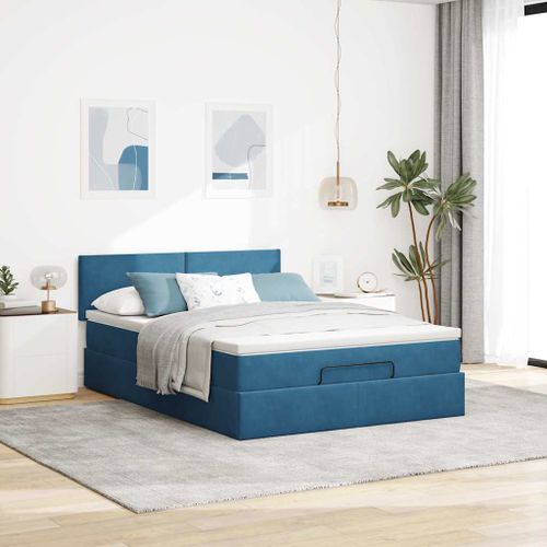 Cadre de lit ottoman avec matelas bleu foncé 140x190 cm velours - Photo n°3; ?>