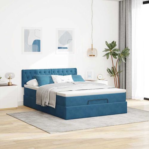 Cadre de lit ottoman avec matelas bleu foncé 140x190 cm velours - Photo n°3; ?>