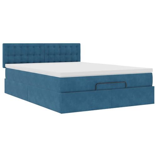 Cadre de lit ottoman avec matelas bleu foncé 140x190 cm velours - Photo n°2; ?>