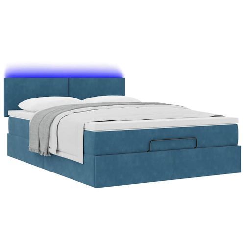 Cadre de lit ottoman avec matelas bleu foncé 140x190 cm velours - Photo n°3; ?>