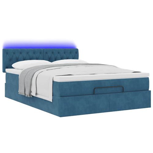 Cadre de lit ottoman avec matelas bleu foncé 140x190 cm velours - Photo n°3; ?>