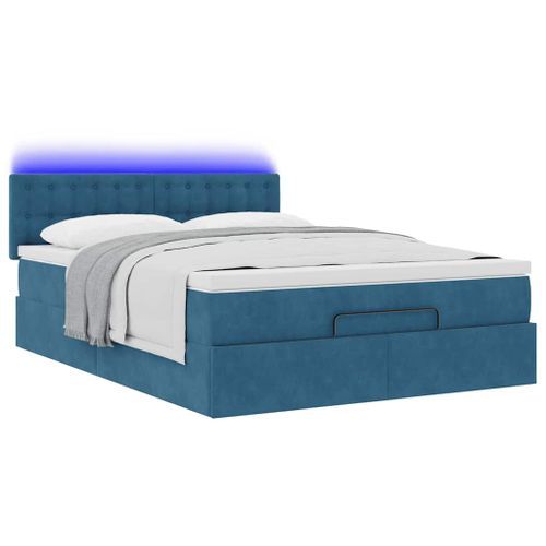 Cadre de lit ottoman avec matelas bleu foncé 140x190 cm velours - Photo n°3; ?>