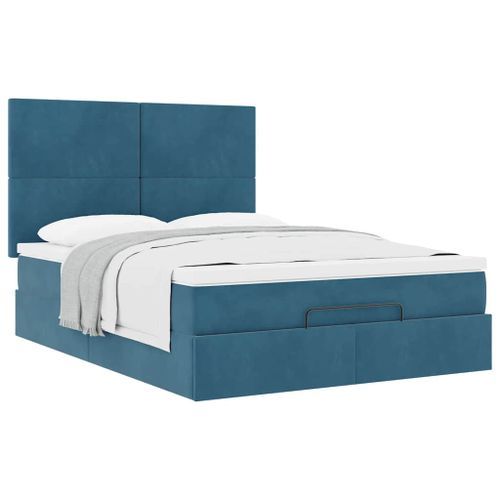 Cadre de lit ottoman avec matelas bleu foncé 140x190 cm velours - Photo n°2; ?>