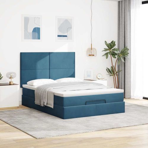 Cadre de lit ottoman avec matelas bleu foncé 140x190 cm velours - Photo n°3; ?>