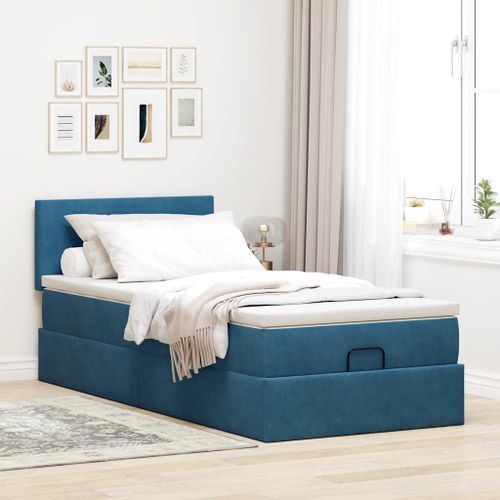 Cadre de lit ottoman avec matelas bleu foncé 80x200 cm velours - Photo n°3; ?>