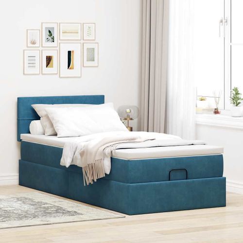 Cadre de lit ottoman avec matelas bleu foncé 80x200 cm velours - Photo n°3; ?>