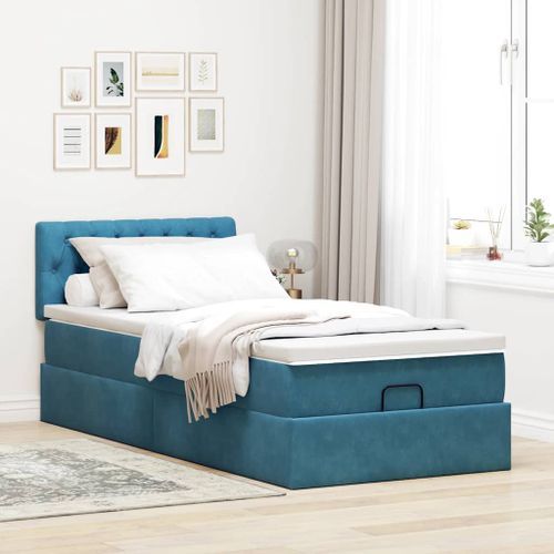 Cadre de lit ottoman avec matelas bleu foncé 80x200 cm velours - Photo n°3; ?>