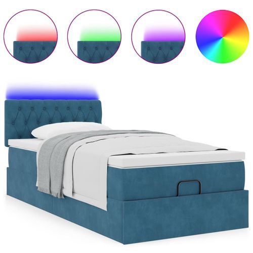 Cadre de lit ottoman avec matelas bleu foncé 80x200 cm velours - Photo n°2; ?>