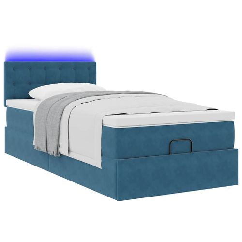 Cadre de lit ottoman avec matelas bleu foncé 80x200 cm velours - Photo n°3; ?>