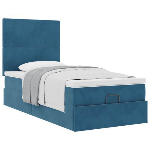 Cadre de lit ottoman avec matelas bleu foncé 80x200 cm velours - Photo n°2; ?>