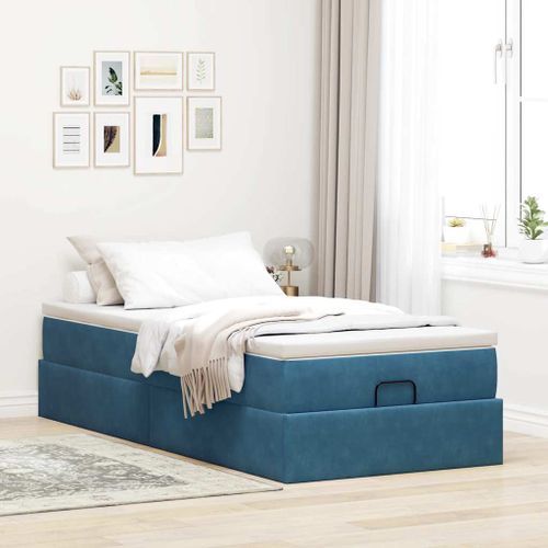 Cadre de lit ottoman avec matelas bleu foncé 90x190 cm velours - Photo n°3; ?>