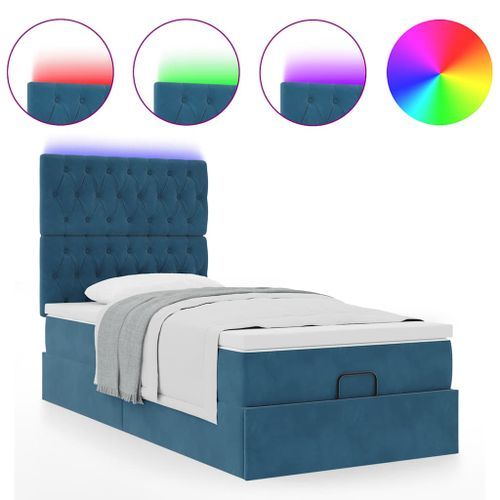 Cadre de lit ottoman avec matelas bleu foncé 90x200 cm velours - Photo n°2; ?>