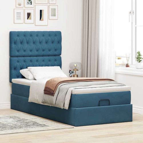 Cadre de lit ottoman avec matelas bleu foncé 90x200 cm velours - Photo n°3; ?>