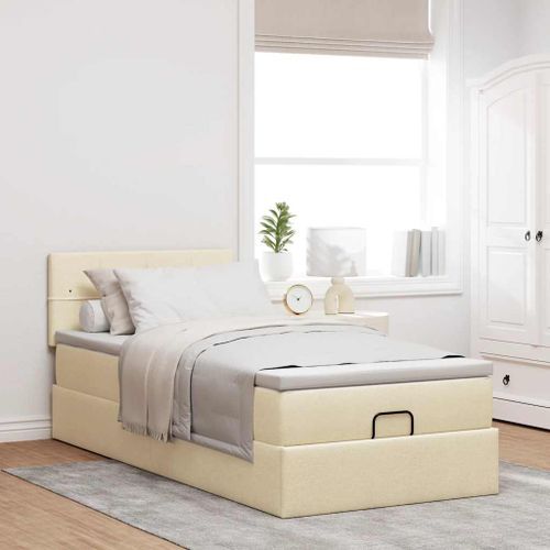 Cadre de lit ottoman avec matelas crème 100x200cm tissu - Photo n°3; ?>