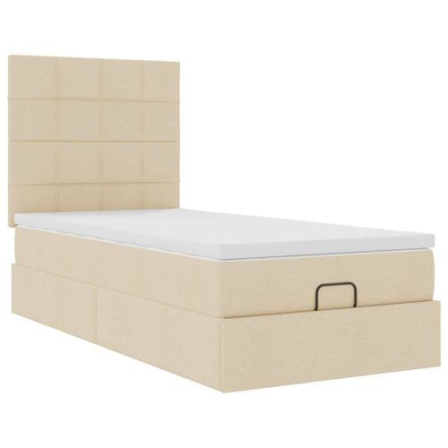 Cadre de lit ottoman avec matelas crème 100x200cm tissu - Photo n°2; ?>