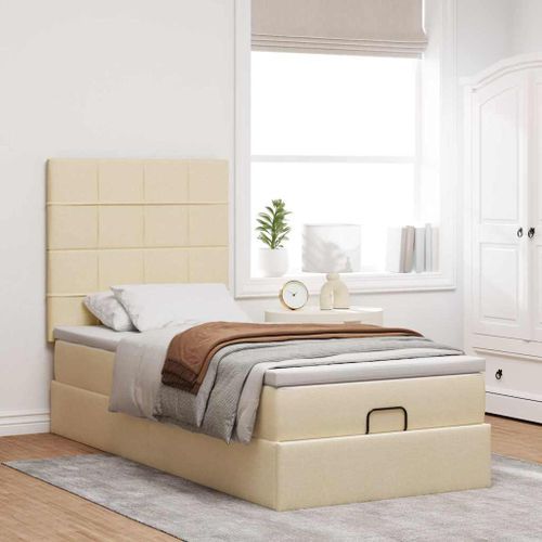 Cadre de lit ottoman avec matelas crème 100x200cm tissu - Photo n°3; ?>