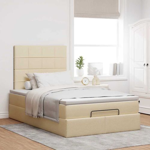 Cadre de lit ottoman avec matelas crème 120x200cm tissu - Photo n°3; ?>