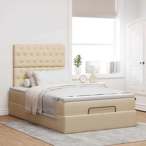 Cadre de lit ottoman avec matelas crème 120x200cm tissu - Photo n°3; ?>