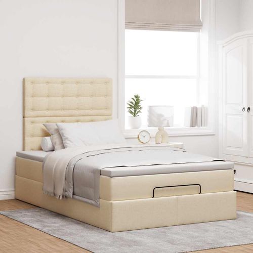 Cadre de lit ottoman avec matelas crème 120x200cm tissu - Photo n°3; ?>