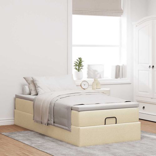 Cadre de lit ottoman avec matelas crème 80x200 cm tissu - Photo n°3; ?>