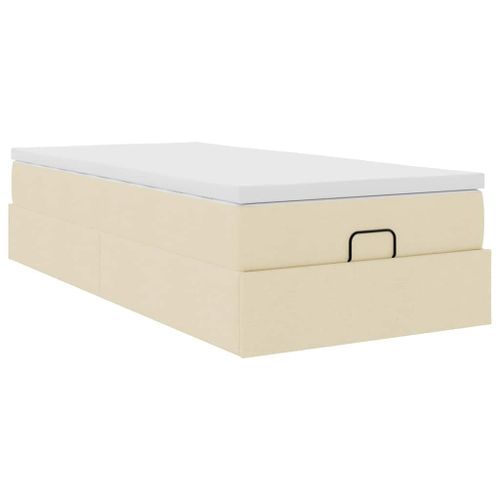 Cadre de lit ottoman avec matelas crème 90x190 cm tissu - Photo n°2; ?>