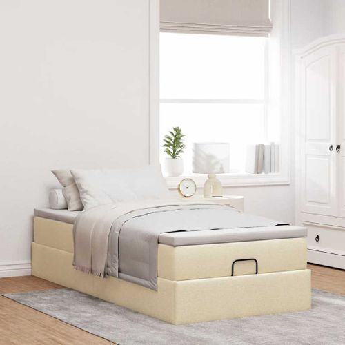 Cadre de lit ottoman avec matelas crème 90x190 cm tissu - Photo n°3; ?>