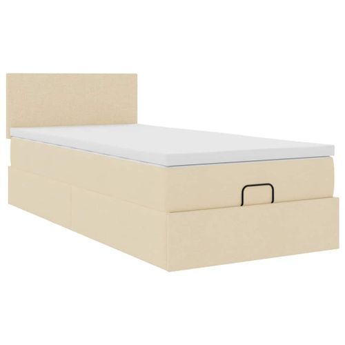 Cadre de lit ottoman avec matelas crème 90x200 cm tissu - Photo n°2; ?>